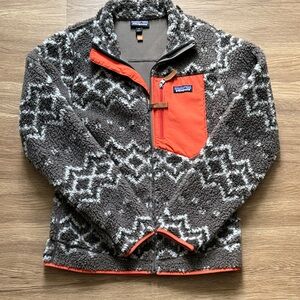 Patagonia Fleece Jacket with Gray and Orange Pattern